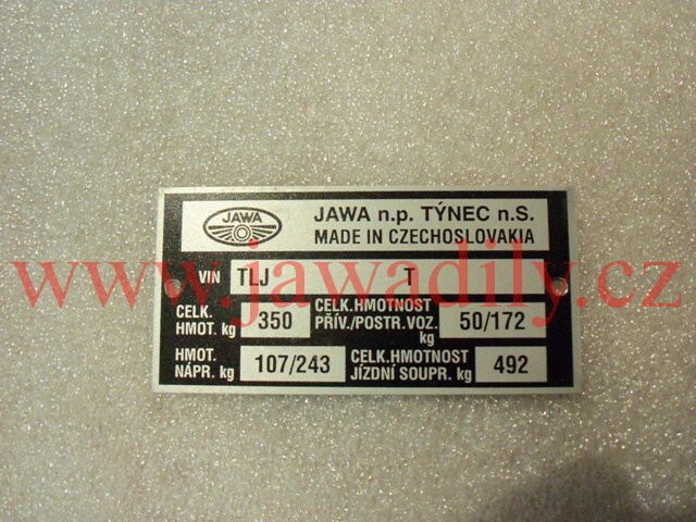 Typový štítek - Jawa 640