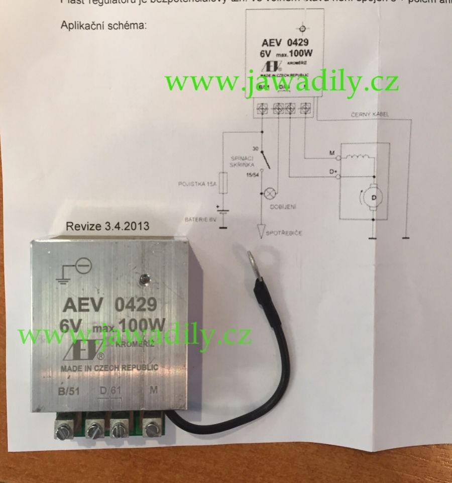 Regulátor dobíjení 6V 45-100W - pol, elektronický - Jawa, ČZ
