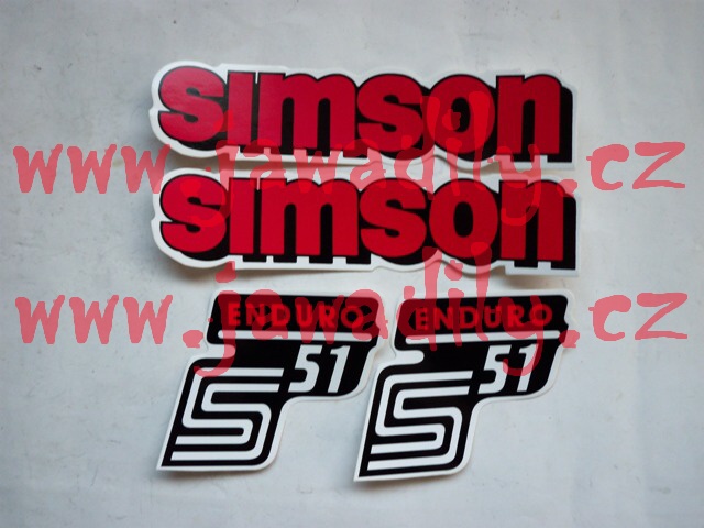 Sada samolepek 4ks (čevená) - Simson S51 Enduro
