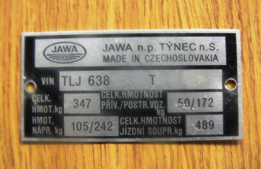 Typový štítek - Jawa 350/638