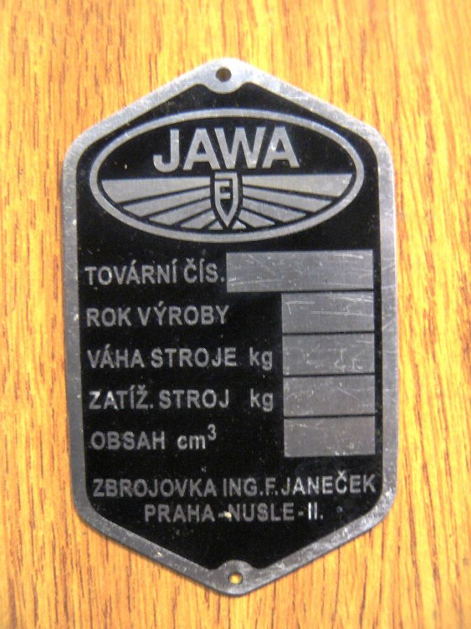 Typový štítek - Jawa Pérák - Janeček