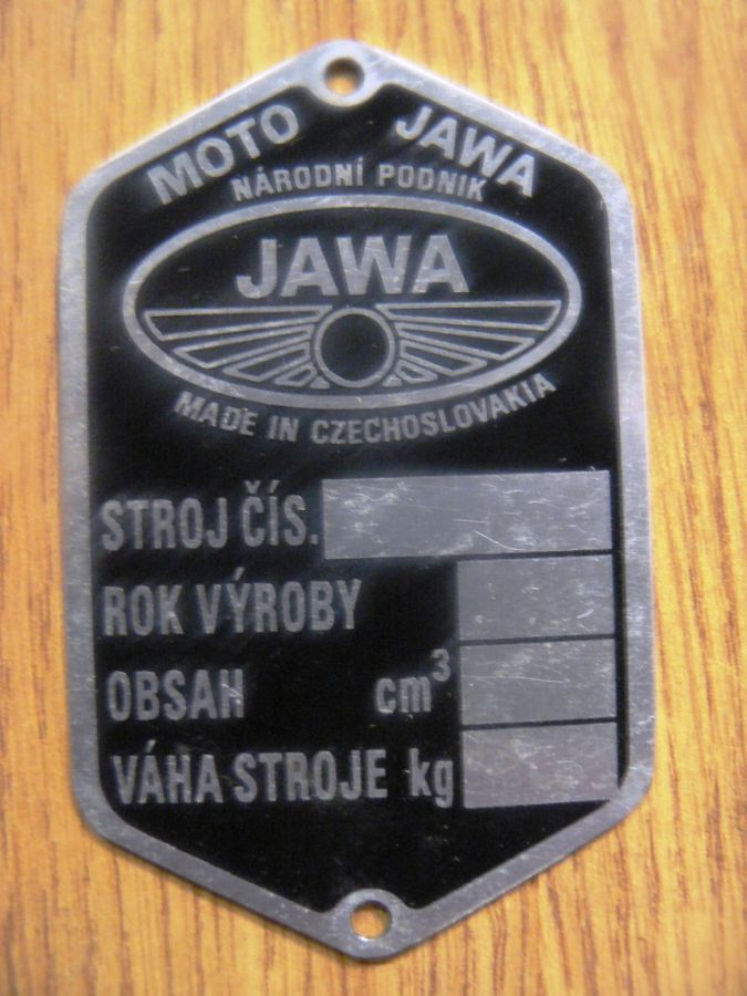 Typový štítek - Jawa Pérák ( národní podnik )