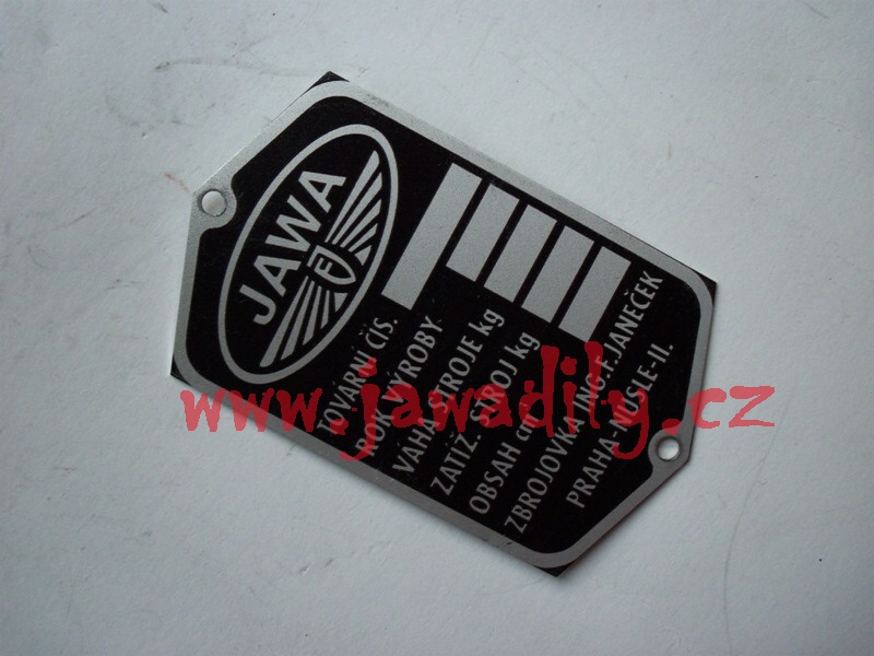 Typový štítek - Jawa -Pérák (FJ) tištěný